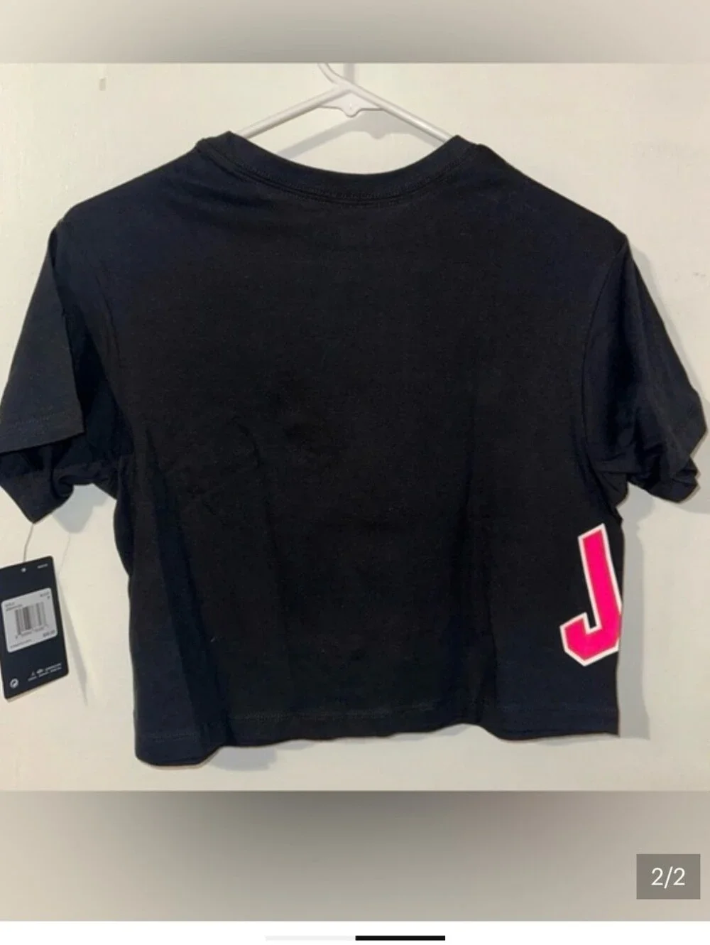 Jordan Black Cropped Tee with Pink Graphic Accents NWT